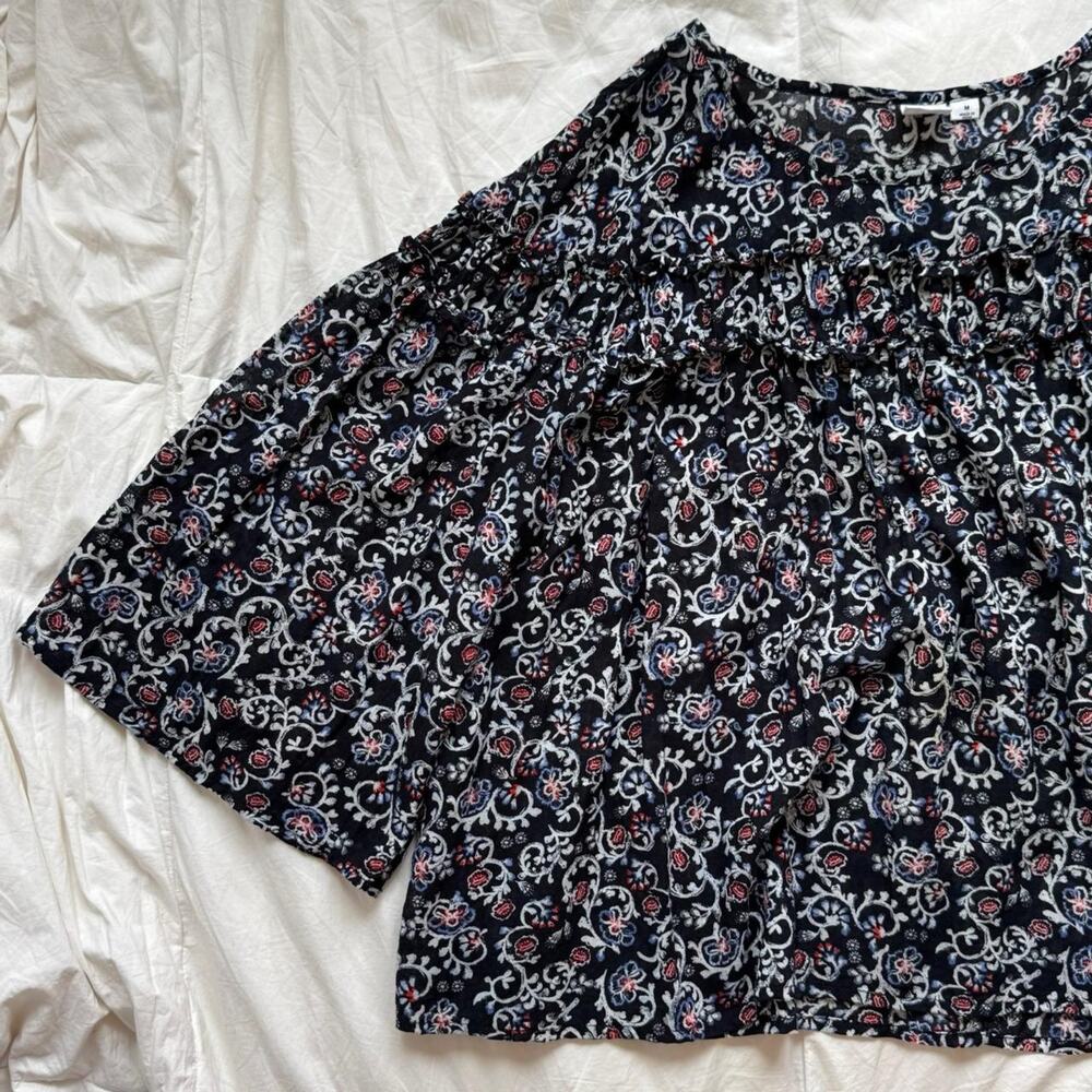 Gap‎ Black floral tier ruffle gauze top sz m boxy flowy airy romantic boho
